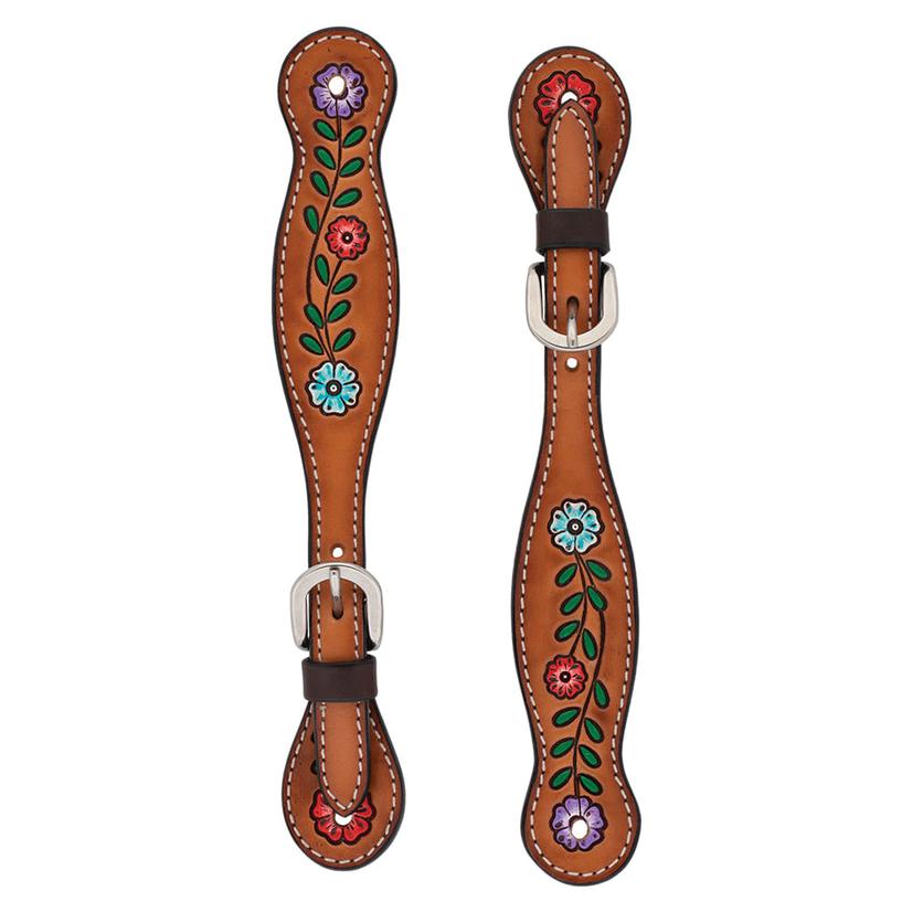 Turquoise Cross Tack Ladies / Brown Turquoise Cross Floral Vine Women's Spur Straps