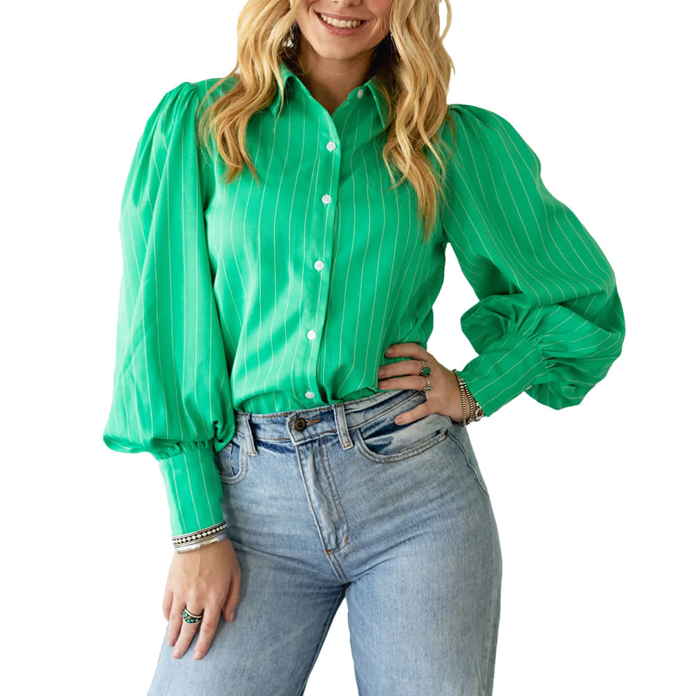 Turquoise Haven Apparel Pinstripe Top
