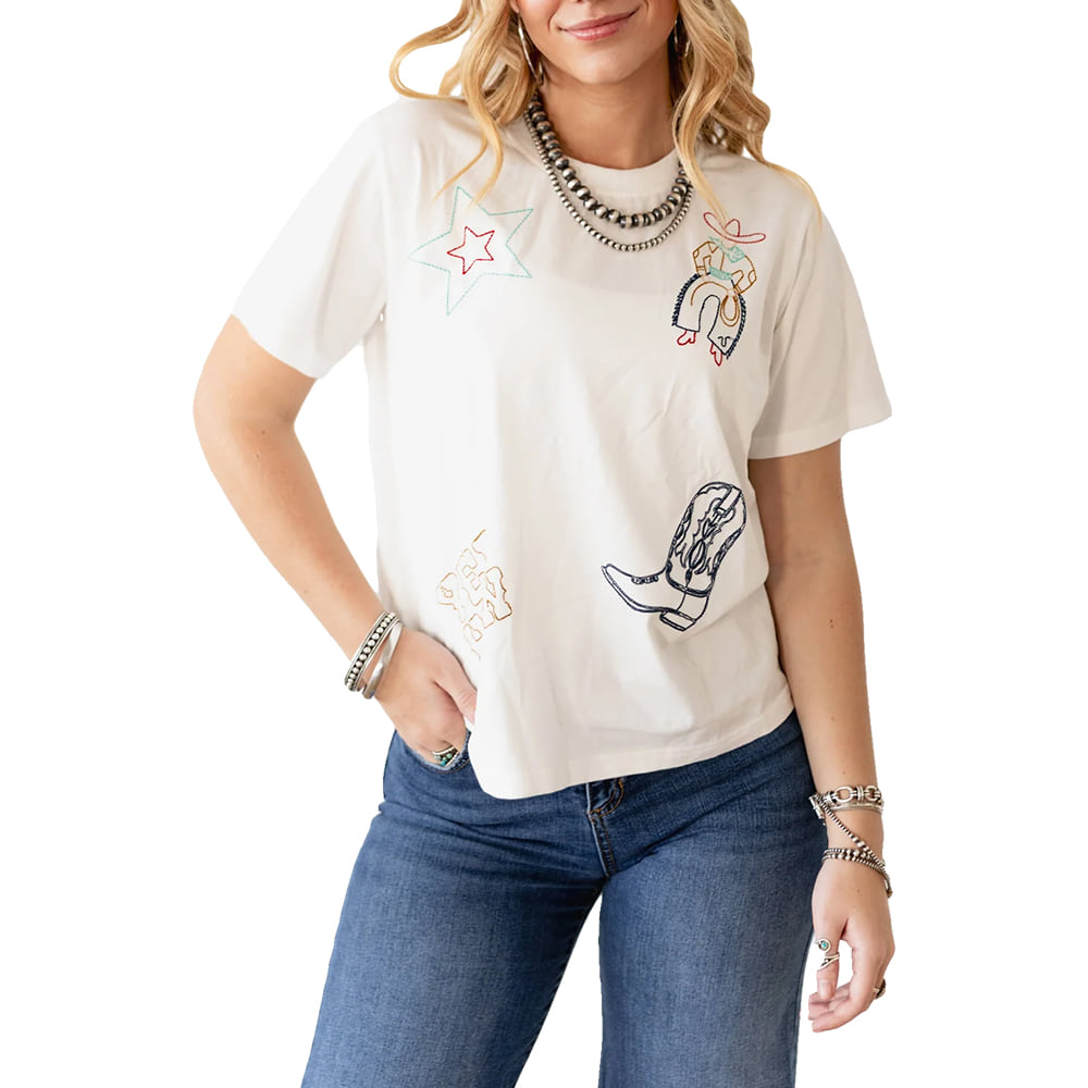 Turquoise Haven Apparel Roping Cowboy Embroidery Tee