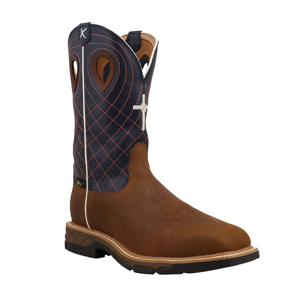 Twisted X Boots Footwear 12 WESTERN WORK BOOT MOCHA/NAVY METGUARD