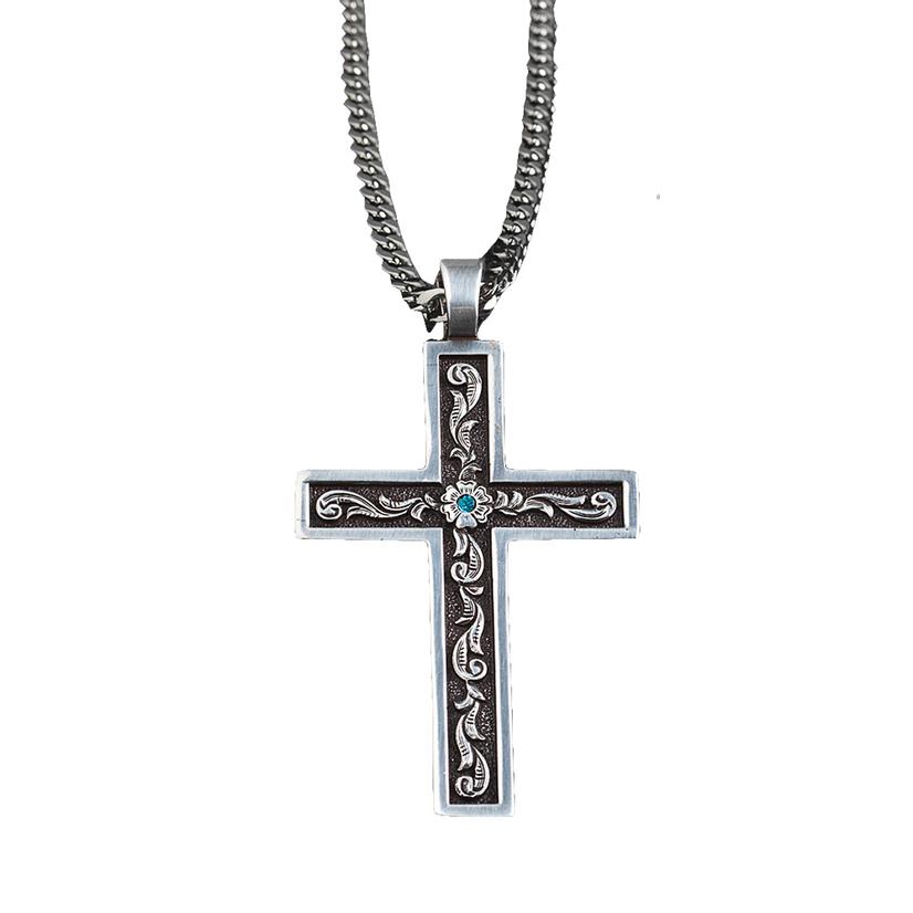 Twister Jewelry Silver / 24 Inch Twister Silver and Turquoise 24 inch Cross Necklace