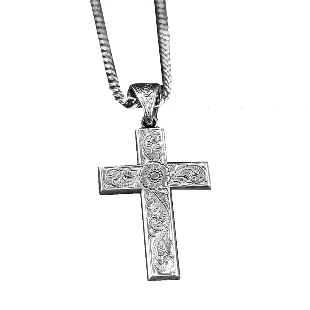 Twister Jewelry SILVER CROSS WITH FLOWER NECKLACE