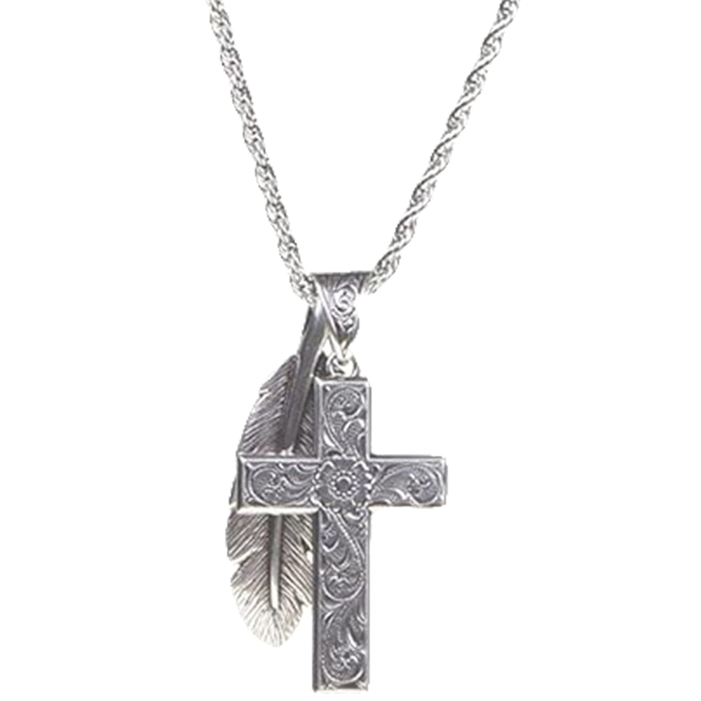 Twister Jewelry Twister Silver Cross and Feather Necklace