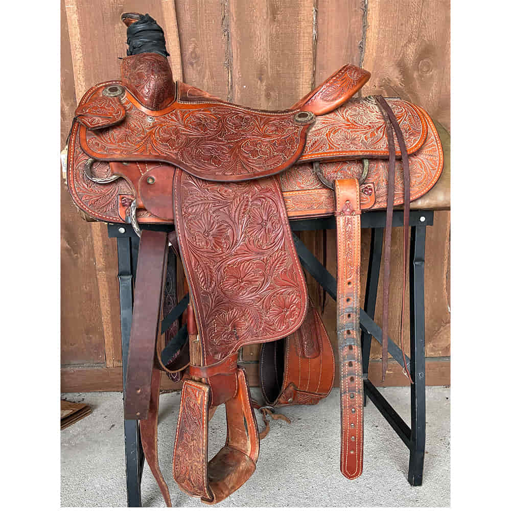 Used Saddles Saddles Coats 14.5" Full Floral Tool Used Team Roping Saddle