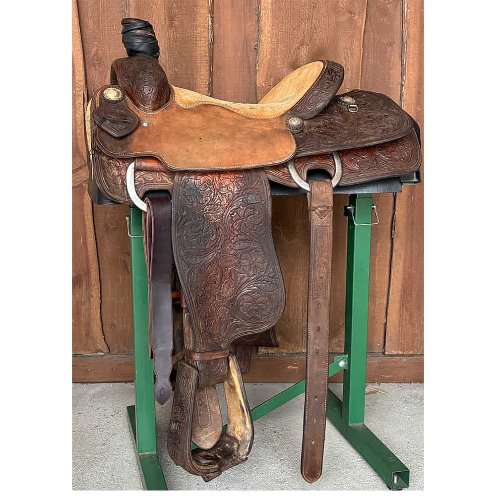 Used Saddles Saddles South Texas Tack 14.5" Half Rough Out Half Floral Tool Used Team Roping Saddle