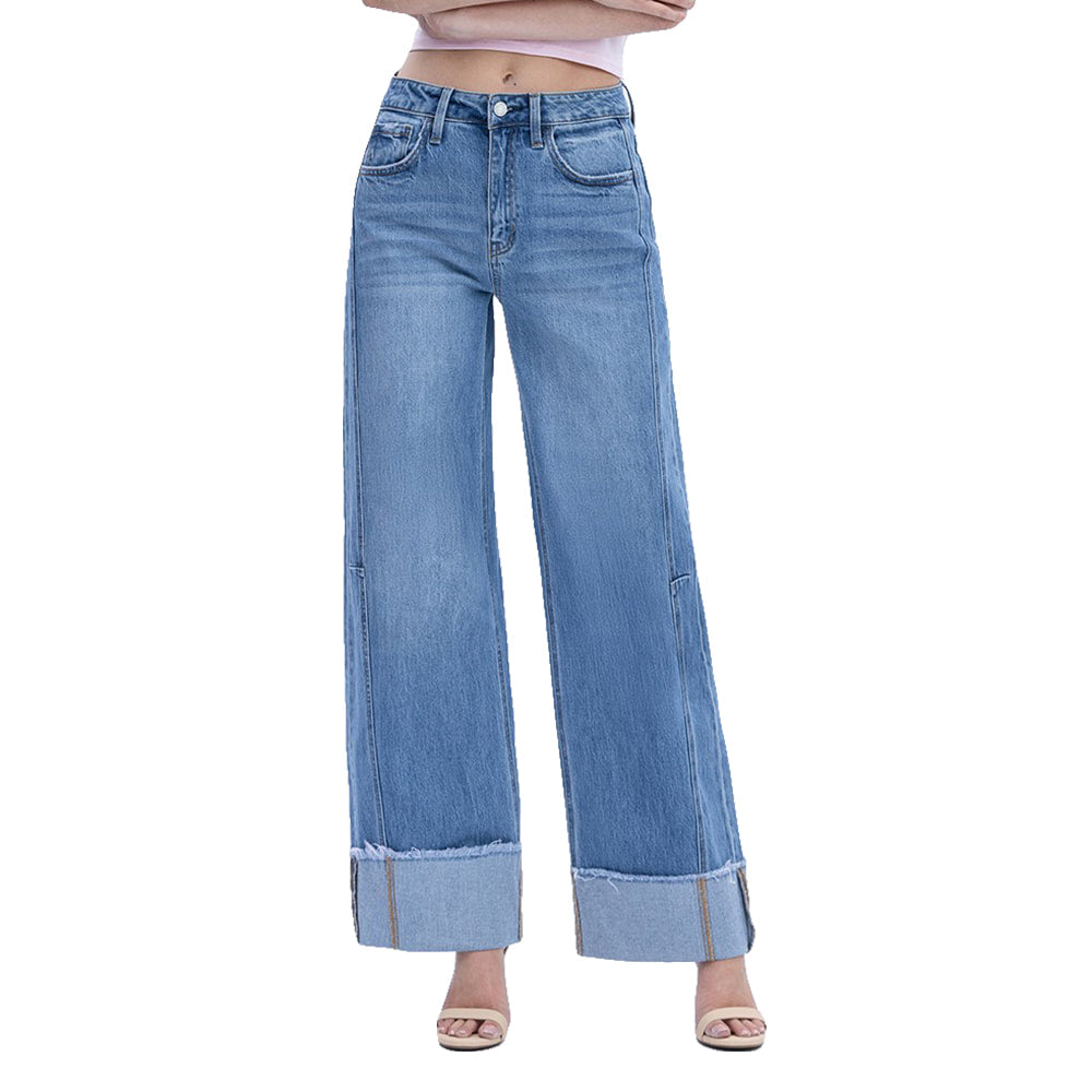 Vervet Apparel High Rise Cuffed Wide Leg Jean