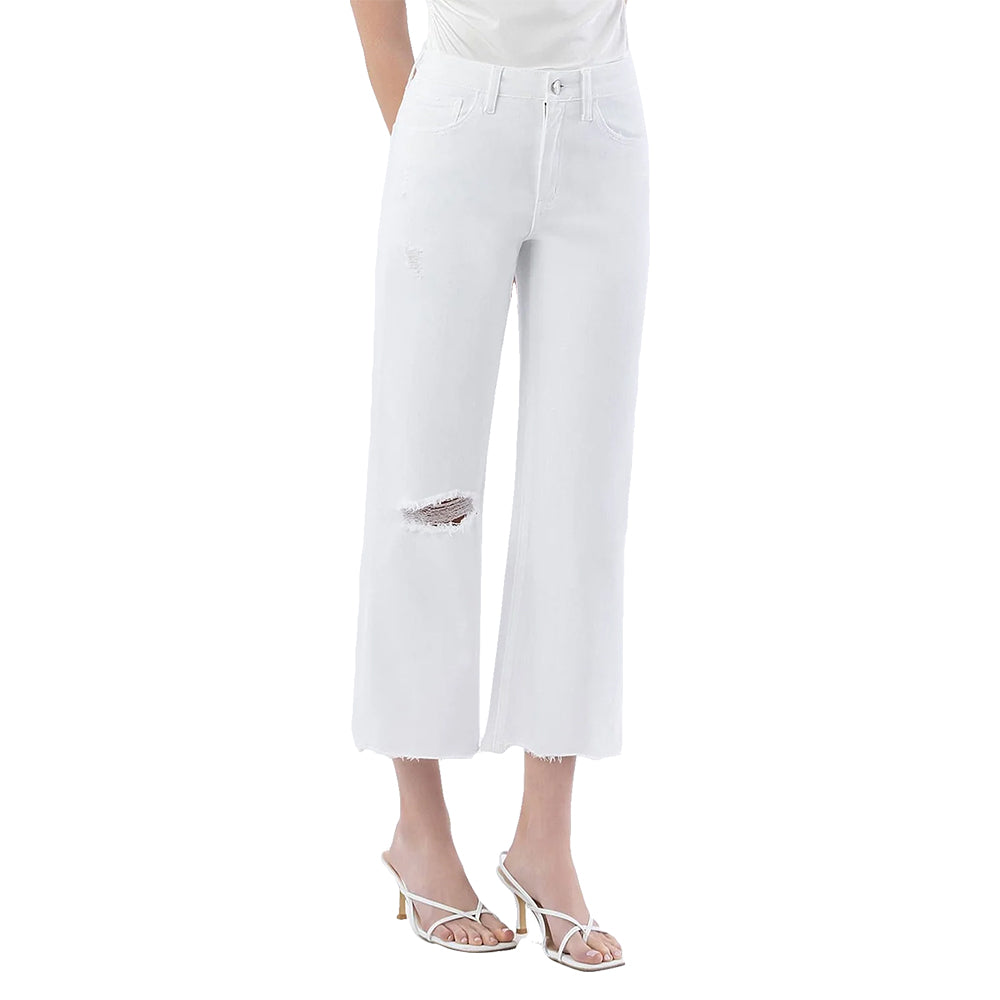 Vervet Apparel Vervet Women's White Uneven Raw Hem Crop High Rise Jeans