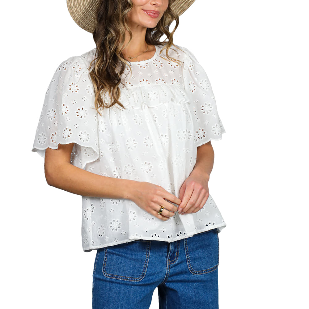 Vine and Love Apparel Eyelet Lace Ruffle Sleeve