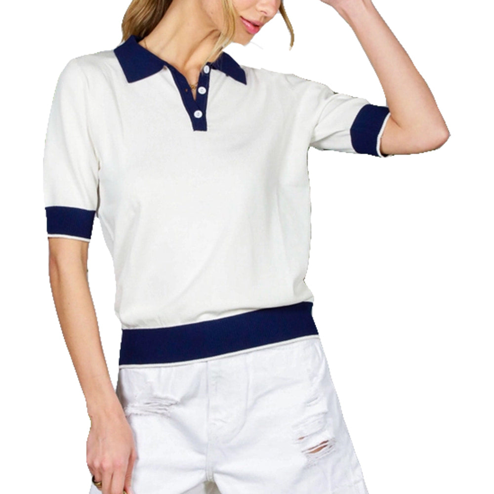 Vine and Love Apparel Vine and Love Women's Navy Collared Contrast Polo