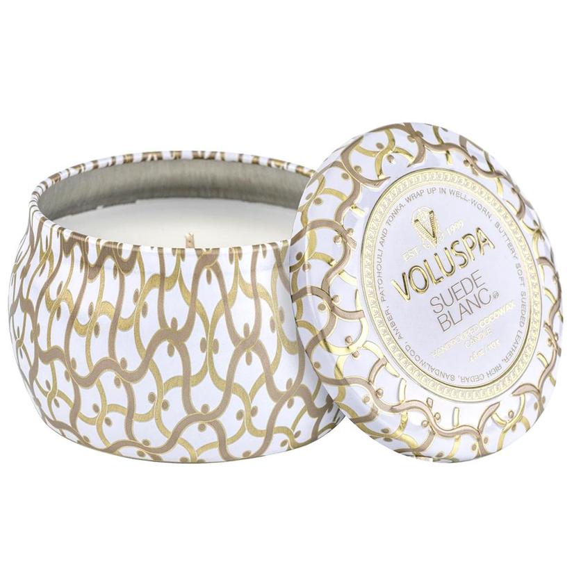Voluspa Home Decor 4oz / White Voluspa Suede Blanc Mini Tin Candle 4oz