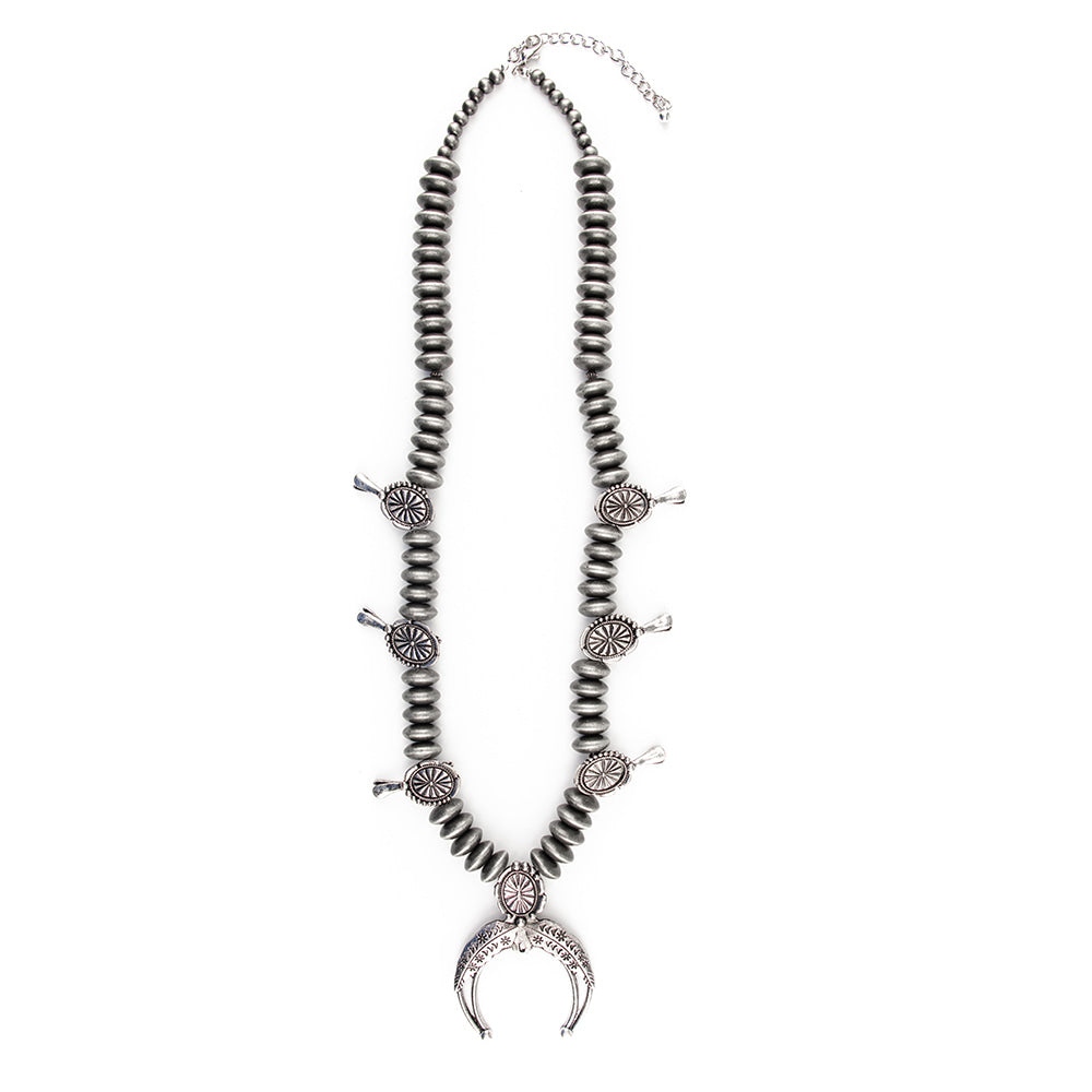 West and Co Jewelry 30 Inch West and Co Faux Navajo Pearl Disc Squash Blossom Necklace