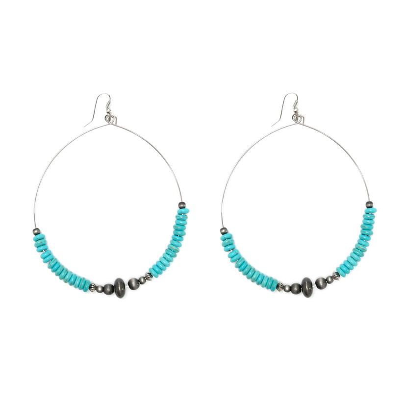 West and Co Jewelry Silver/Turquoise West & Co. Large Turquoise and Silver Navajo Pearl Beaded Dangle Hoop Earrings