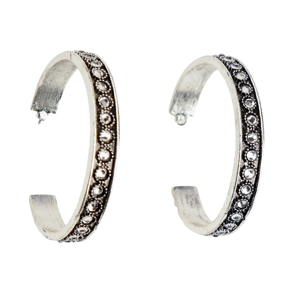 West and Co Jewelry Silver West and Co. Rhinestone And Burnished Silver Hoop Earrings