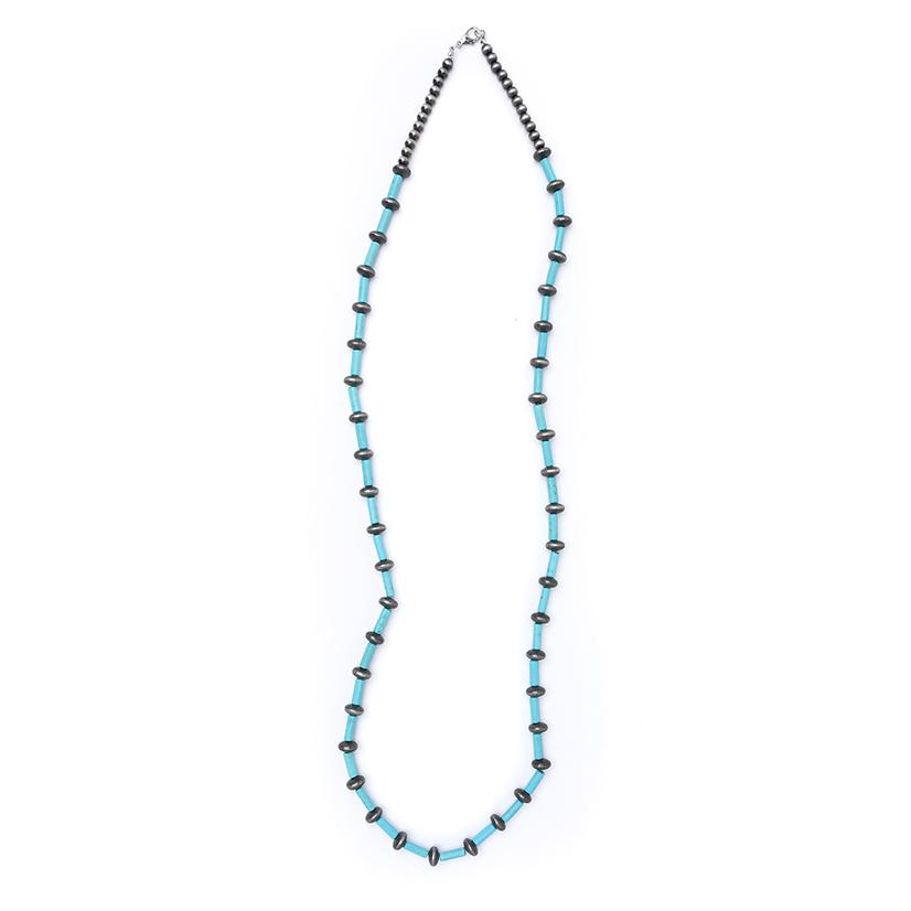 West and Co Jewelry Turquoise/Silver / 36 Inch West and Co Faux Turquoise Tube Bead Faux Navajo Pearl Necklace