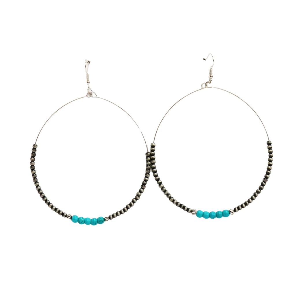 West and Co Jewelry Turquoise West and Co Green Turquoise And Faux Navajo Pearl Beaded Dangle Hoop Earrings