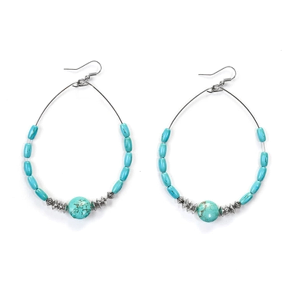 West and Co Jewelry Turquoise West and Co Silver Disc And Green Faux Turquoise Beaded Wire Hoop Earrings