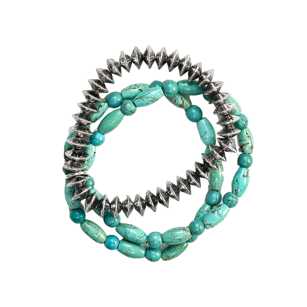 West and Co Jewelry Turquoise West and Co. Silver Disc And Turquoise Bead Stretch Bracelet