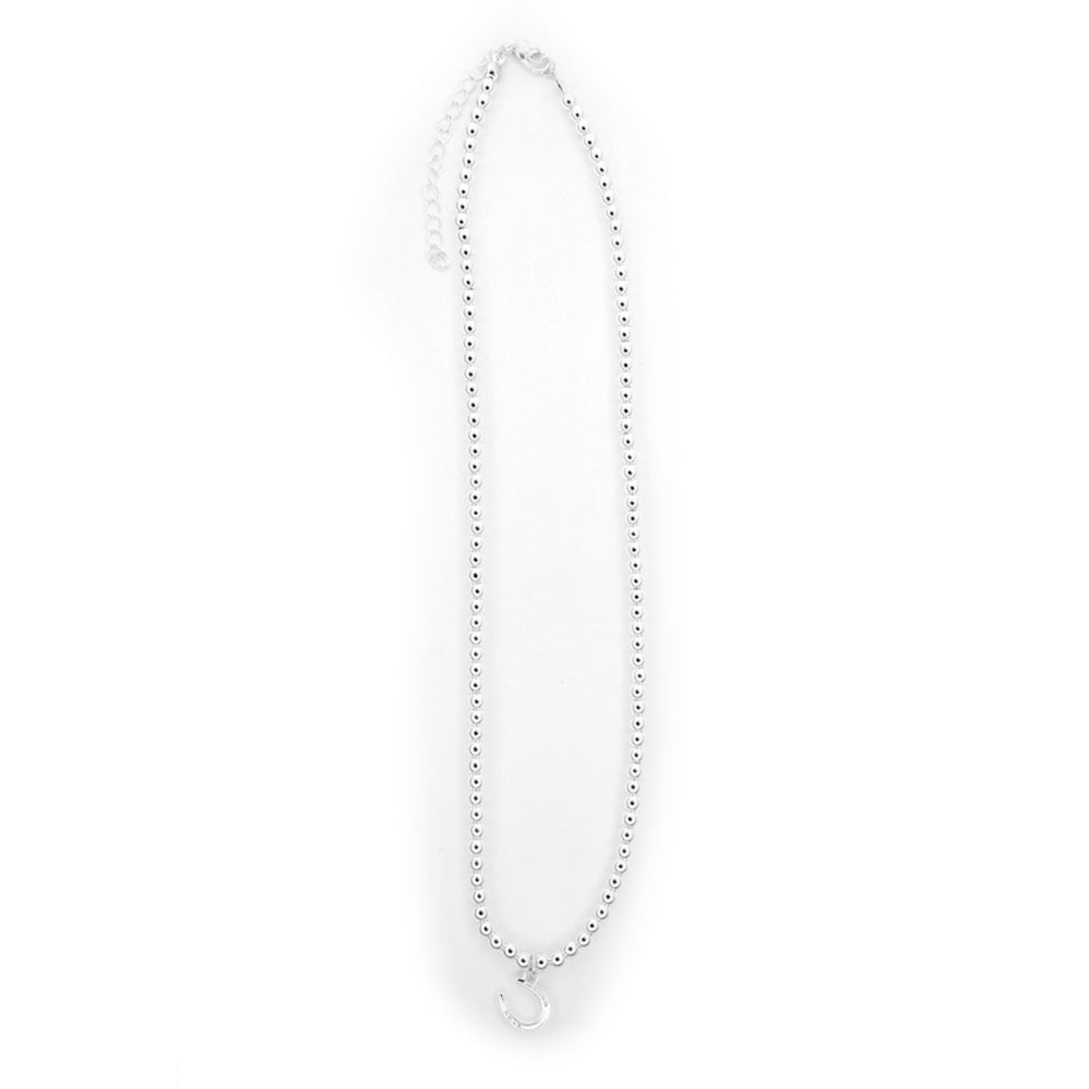 West and Co Jewelry West and Co 18K White Gold Plated Beaded Necklace with Horseshoe Charm