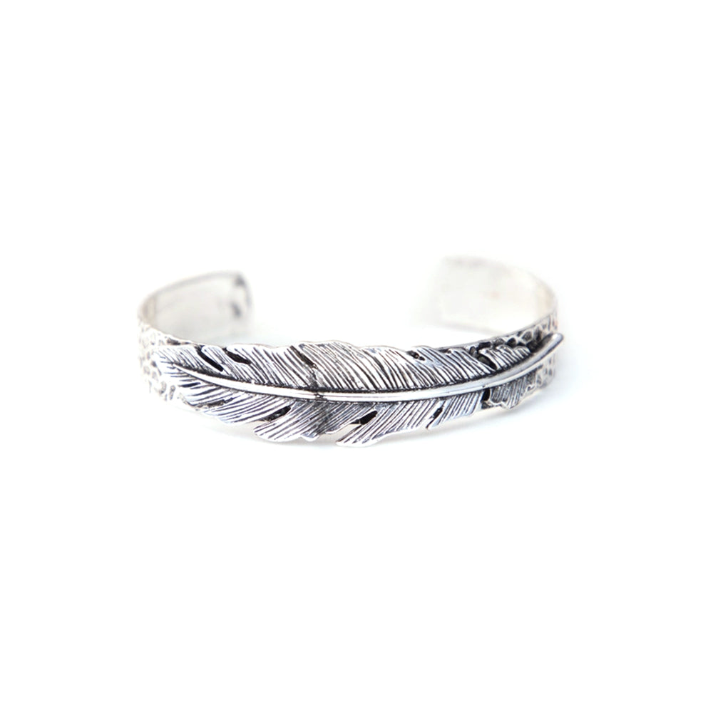 West and Co Jewelry West and Co 18K White Gold Plated Stamped Cuff with Feather Accent