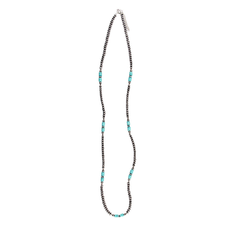 West and Co Jewelry West and Co Burnished Silver Disc and Faux Turquoise Beaded Necklace