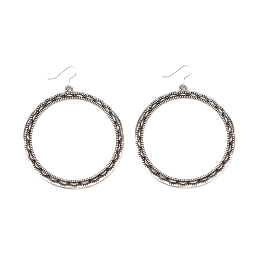 West and Co Jewelry West and Co. Burnished Silver Stamped Hoop Large Earrings