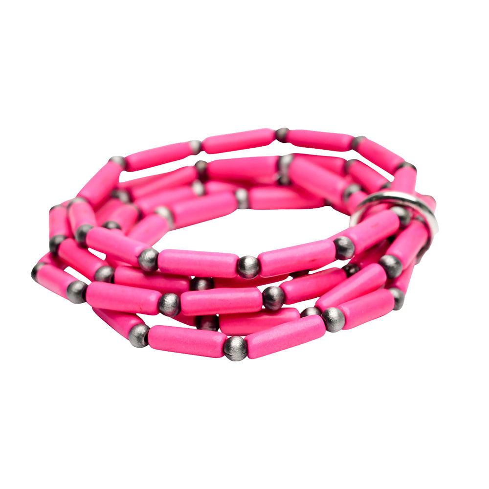 West and Co Jewelry West and Co. Faux Navajo Pearl And Pink Tube Bead Stretch Bracelet