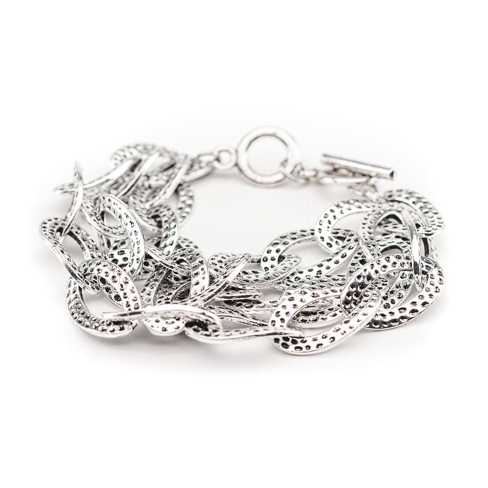 West and Co Jewelry West and Co Hammered Silver Three Strand Chain Bracelet