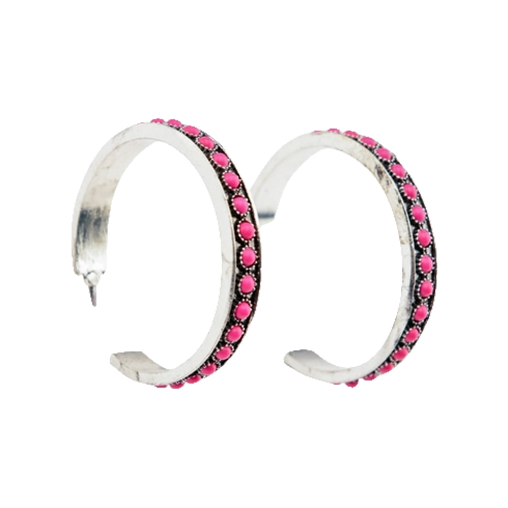 West and Co Jewelry West and Co. Pink Stone And Burnished Silver Hoop Earrings