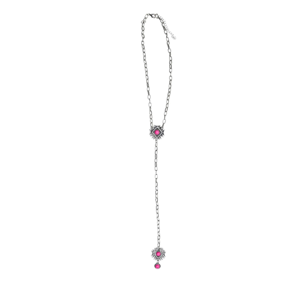 West and Co Jewelry West and Co Silver Chain Lariat with Pink Aztec Helena Necklace