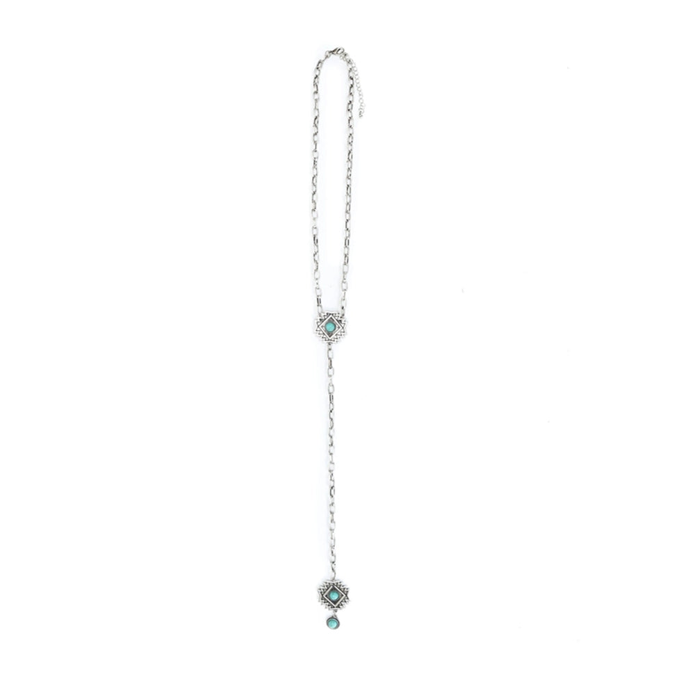 West and Co Jewelry West and Co Silver Chain with Aztec Faux Turquoise Concho Lariat Necklace