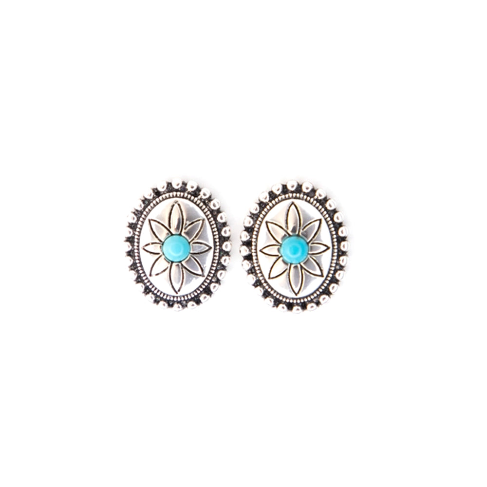 West and Co Jewelry West and Co Silver Oval Flower Concho Post with Faux Turquoise Accent Earring