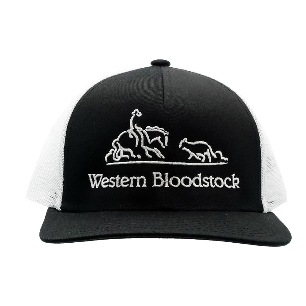 Western Bloodstock Hats Western Bloodstock White Embroidered Full Logo Black and White Mesh Back Cap