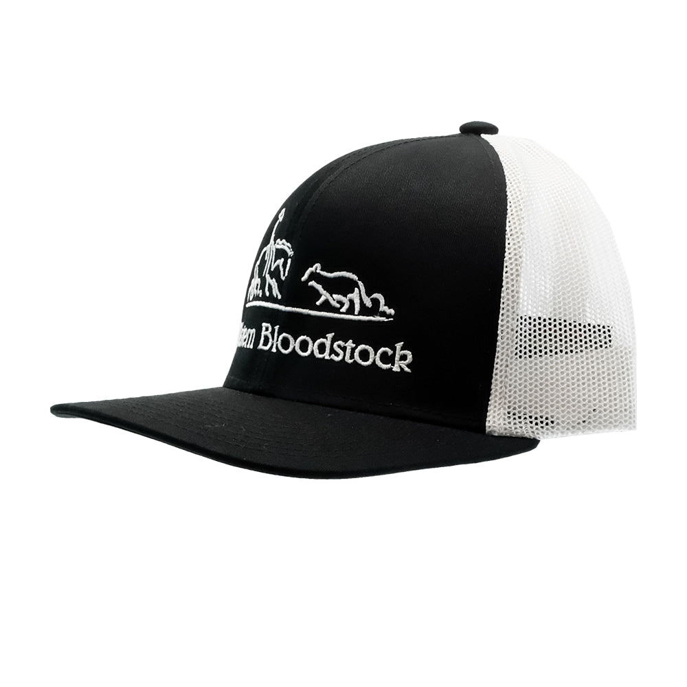 Western Bloodstock Hats Western Bloodstock White Embroidered Full Logo Black and White Mesh Back Cap
