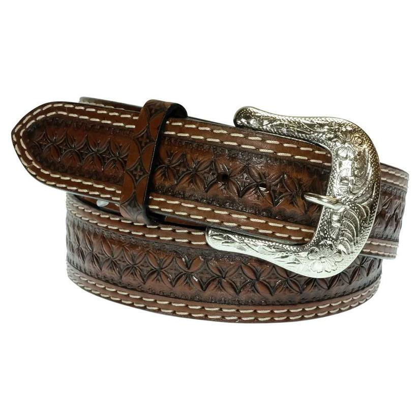 Western Fashion Acc. Apparel Brown Tooled Double Stitch Men's Belt
