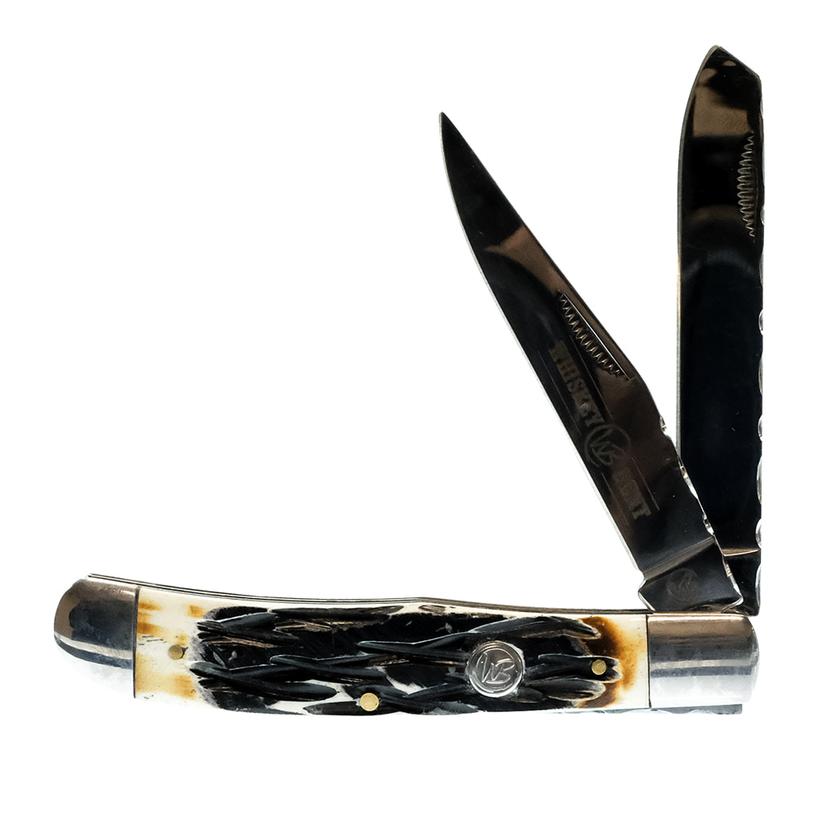 Whiskey Bent Knives Knives OSFA / BONE Whiskey Bent Knives Carved Burnt Bone Trapper With Filework