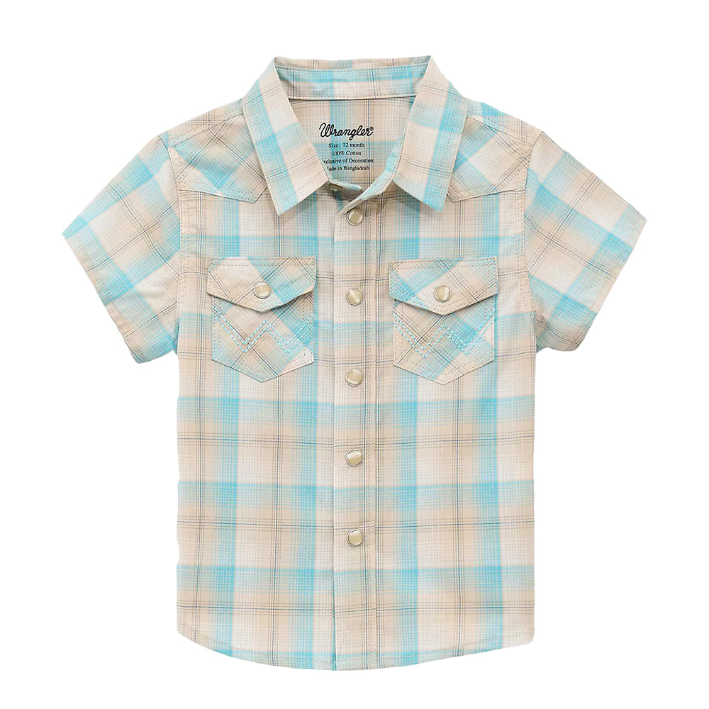 Wrangler Apparel BOYS RETRO SHORT SLEEVE SHIRT IN TURQUOISE AND TAN