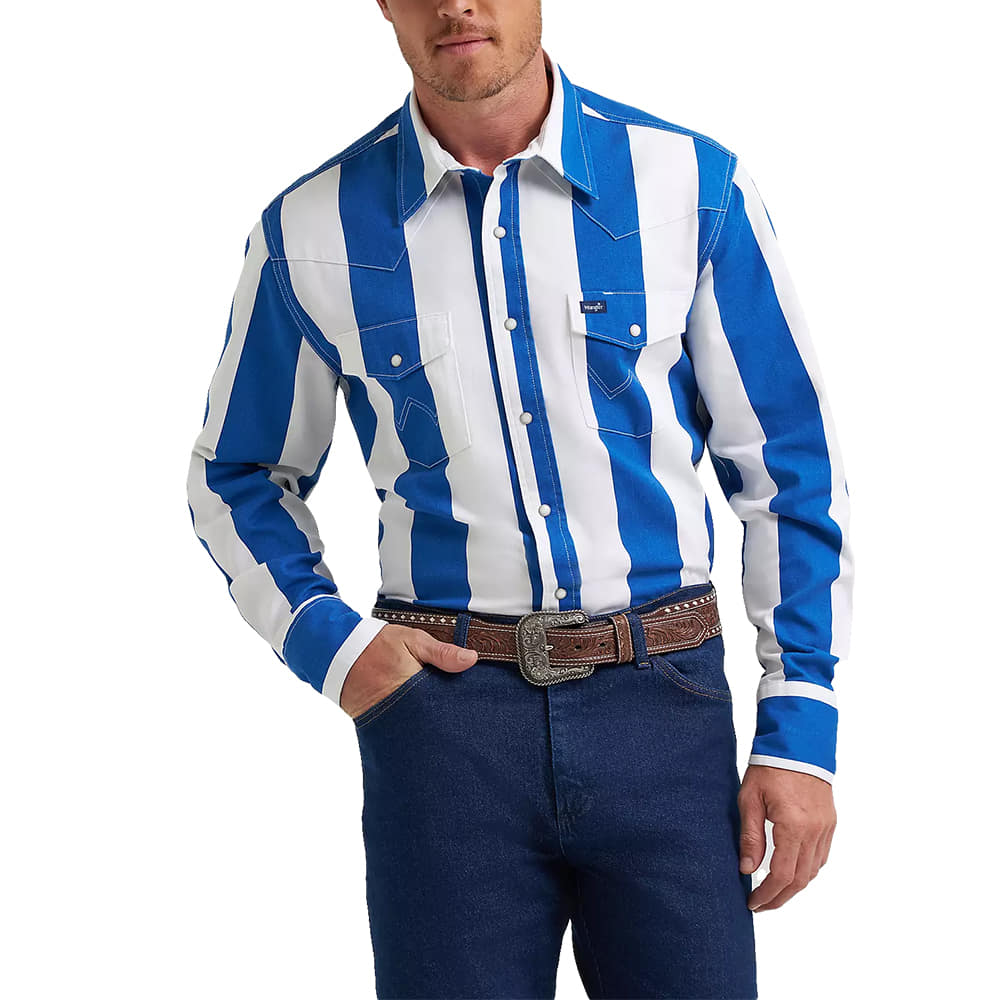 Wrangler Apparel MENS VINTAGE INSPIRED LONG SLEEVE SHIRT IN BLUE