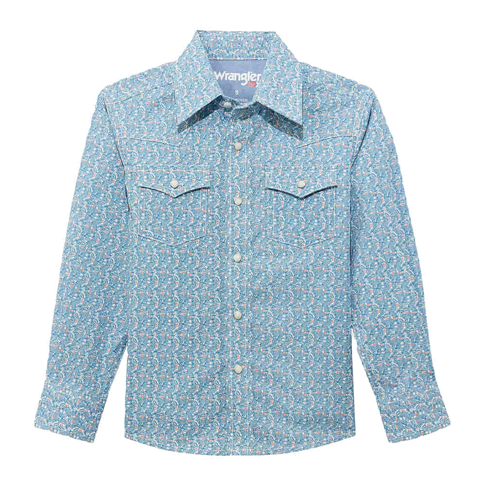 Wrangler Apparel Wrangler Boy's Blue 20x Advanced Comfort Long Sleeve Snap Shirt