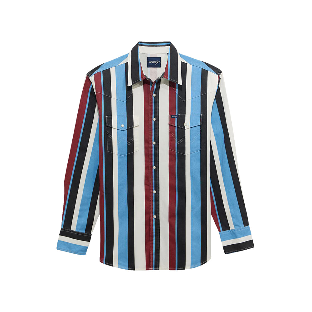 Wrangler Apparel Wrangler Boy's Blue Stripped Snap Long Sleeve Shirt