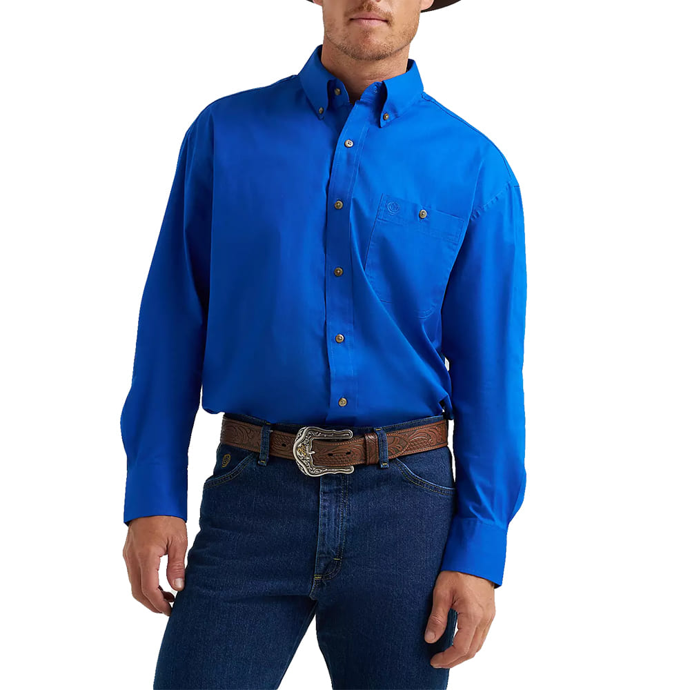 Wrangler Apparel Wrangler George Strait Solid Long Sleeve Men's Shirt in Royal Blue