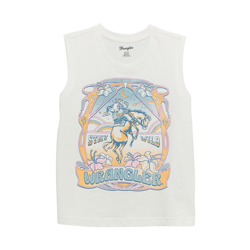 Wrangler Apparel Wrangler Girl's White Graphic Sleeveless Tee