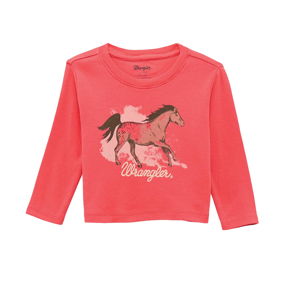 Wrangler Apparel Wrangler Infant and Toddler Girl's Pink Horse Graphic Long Sleeve Shirt