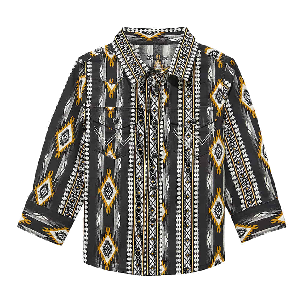 Wrangler Apparel Wrangler Infant Boy's Black Long Sleeve Snap Aztec Shirt