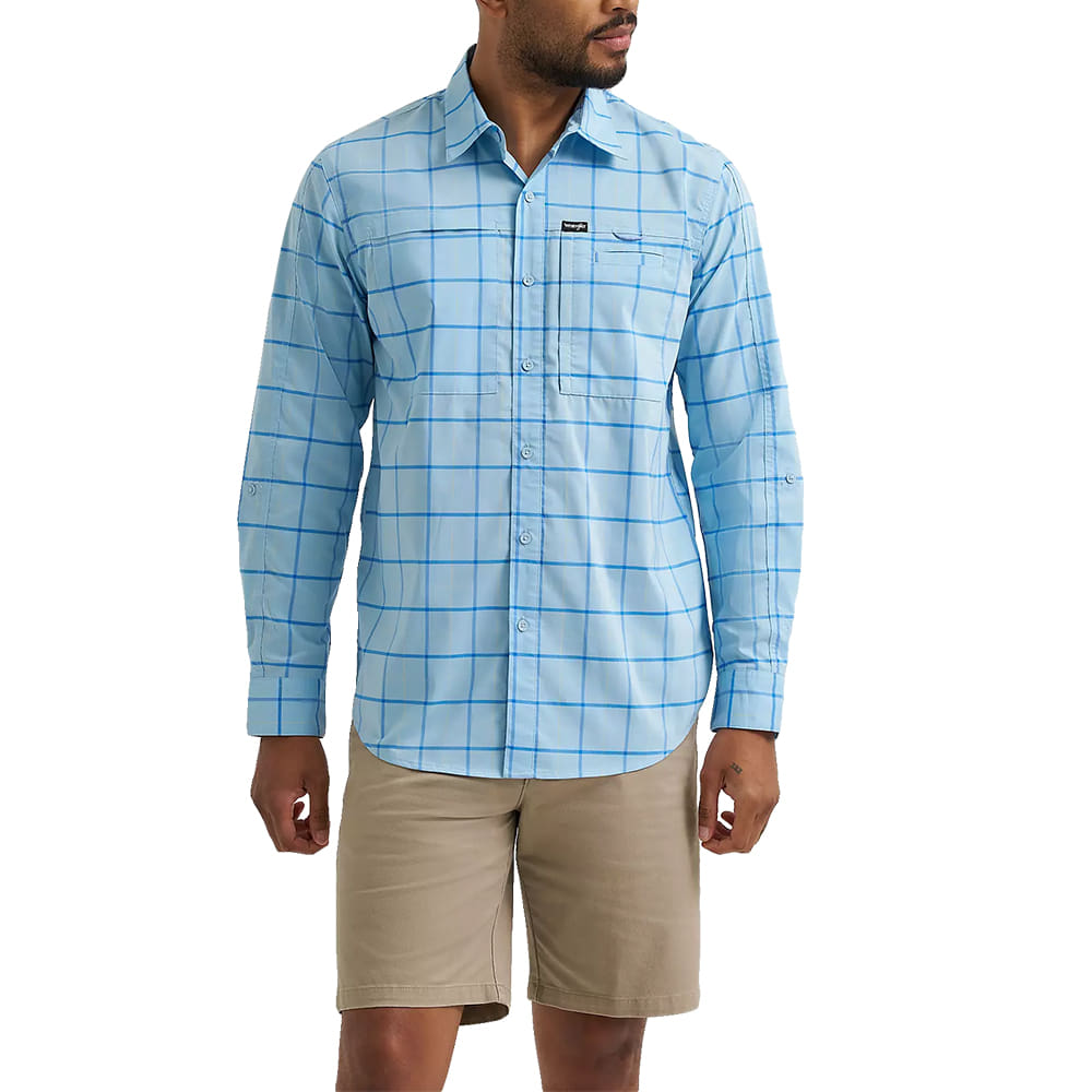 Wrangler Apparel Wrangler Men's Blue Long Sleeve All Terrain Hike to Fish Shirt