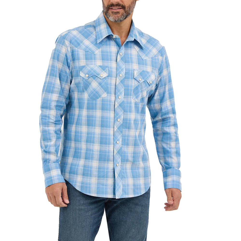 Wrangler Apparel Wrangler Men's Blue Plaid Retro Long Sleeve Snap Shirt