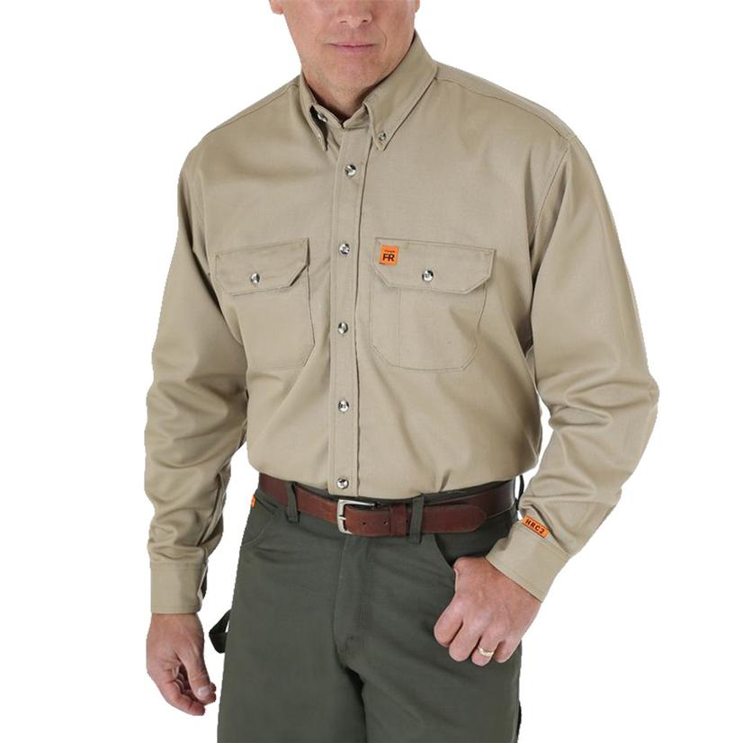 Wrangler Apparel Wrangler Mens Riggs Flame Resistant Khaki Work Shirt