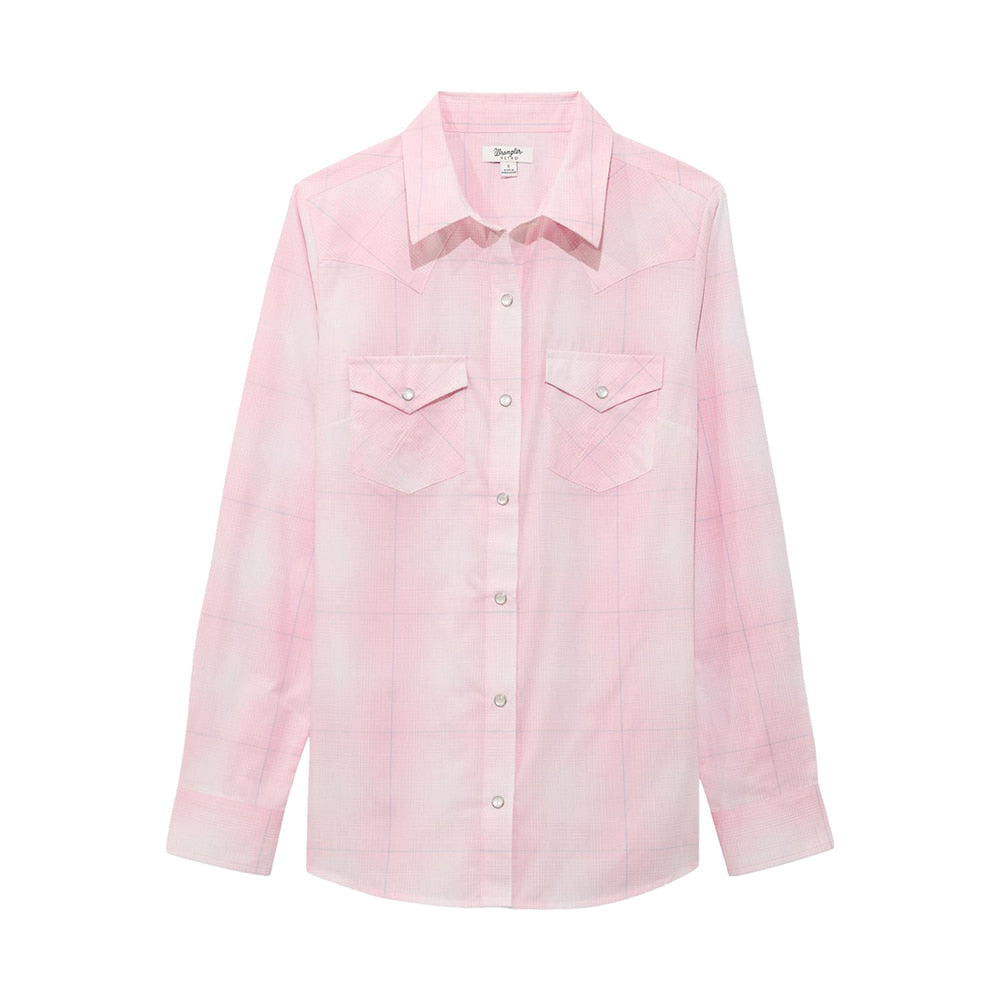 Wrangler Apparel Wrangler Western Retro Snap Plaid Pink and White Long Sleeve Women's Shirt