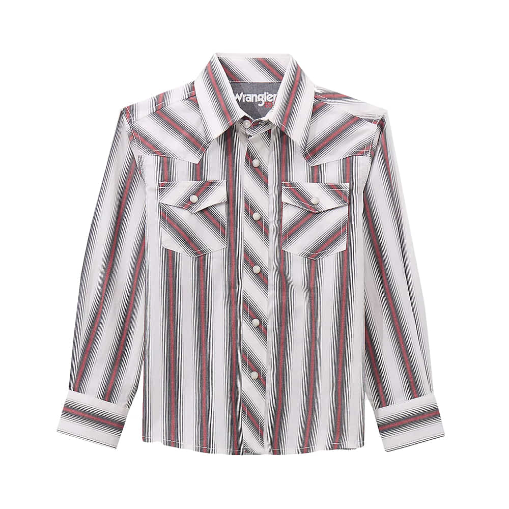 Wrangler Apparel Wrangler White Multi Boys Striped Snap Long Sleeve Shirt