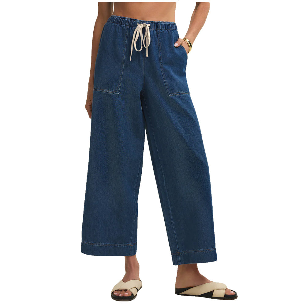 Z Supply 200 WOMENS PANTS AND JEANS WOMENS DAYCATION DENIM UTILITY PANTS IN DEEP WATER