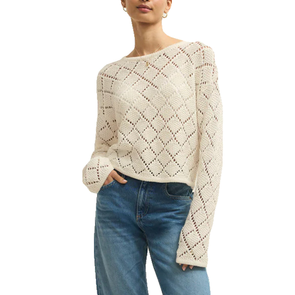 Z Supply Apparel WOMENS HULLEN CROCHET SWEATER IN CLOUD